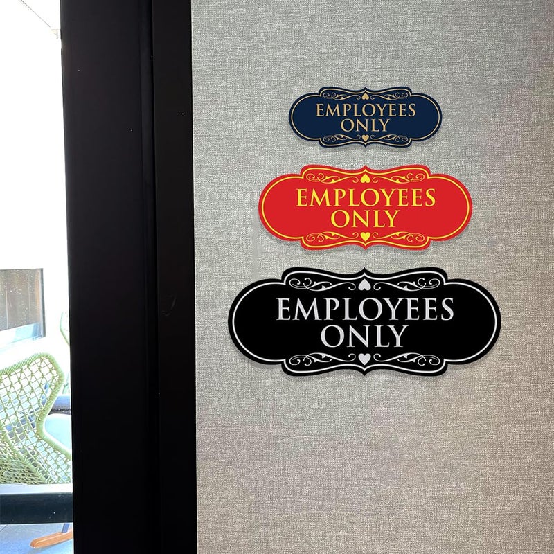 All Quality Designer EMPLOYEES ONLY Sign | Easy Installation | Office or Business Signs | Workplace Safety - Black/Silver - Large (1 Pack) - Image 4